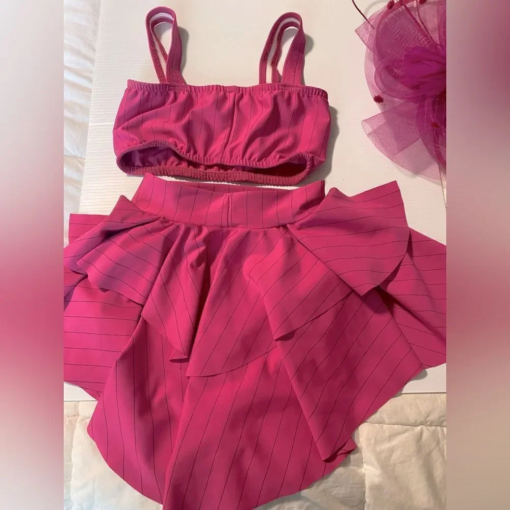 Kelle solo dance costume 2 piece hot pink pin stripe jazz contemporary LC